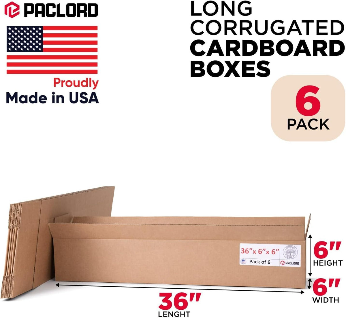 Long Cardboard Boxes 36"L x 6"W x 6"H, Pack of 6