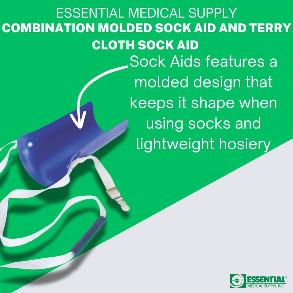 Combination Molded Plastic Sock and Stocking Aid and Terry Cloth Sock Aid - Two Sock and Stocking Donners in One