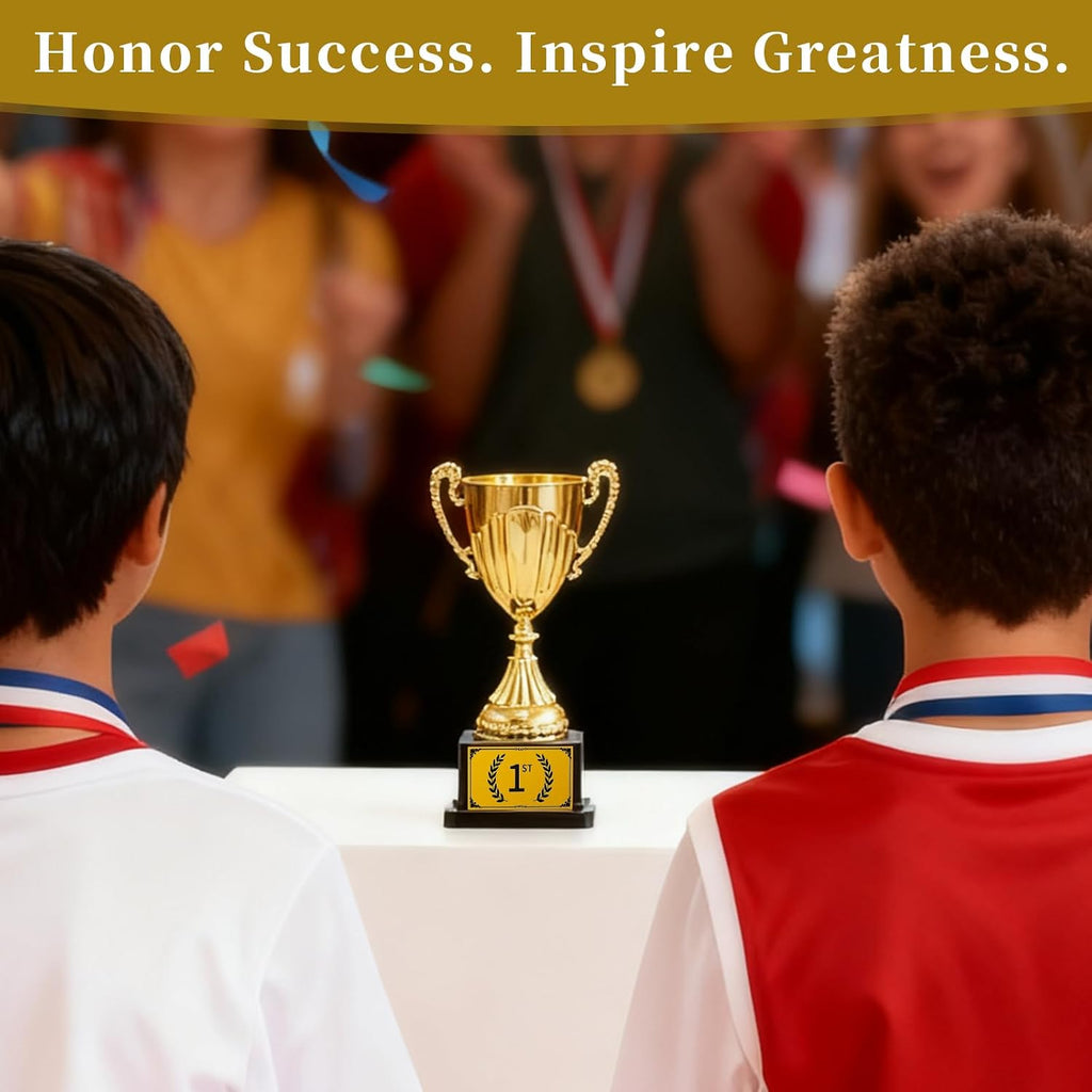 7.48" Gold Plastic Trophy Award with Pre-Attached 1st Place Label, Small Winner Cup for Kids Sports, Parties, School
