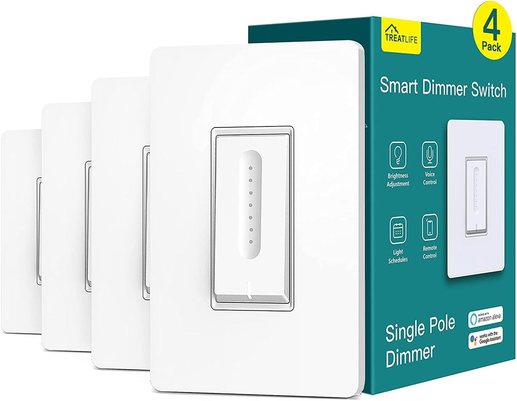 Smart Dimmer Switch 4 Pack, Single Pole Smart Switch Works with Alexa and Google Home, Neutral Wire Required, 2.4GHz