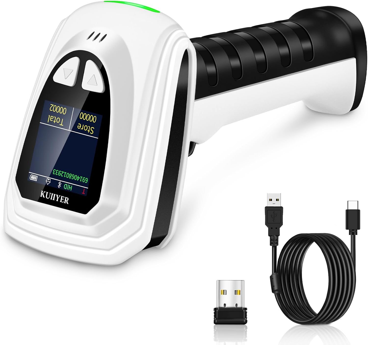 1D QR 2D Barcode Scanner, Bluetooth Wireless Bar Code Reader | Setting Keypad & LCD Screen Display & AI Voice