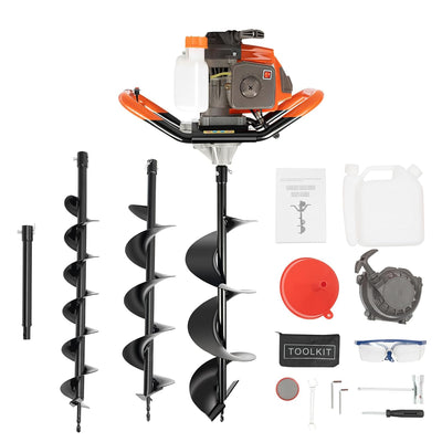 71CC Auger Post Hole Digger, 2 Stroke Gas Powered Earth Post Hole Digger with 3 Earth Drill Bits 4" & 6" & 8" + 1
