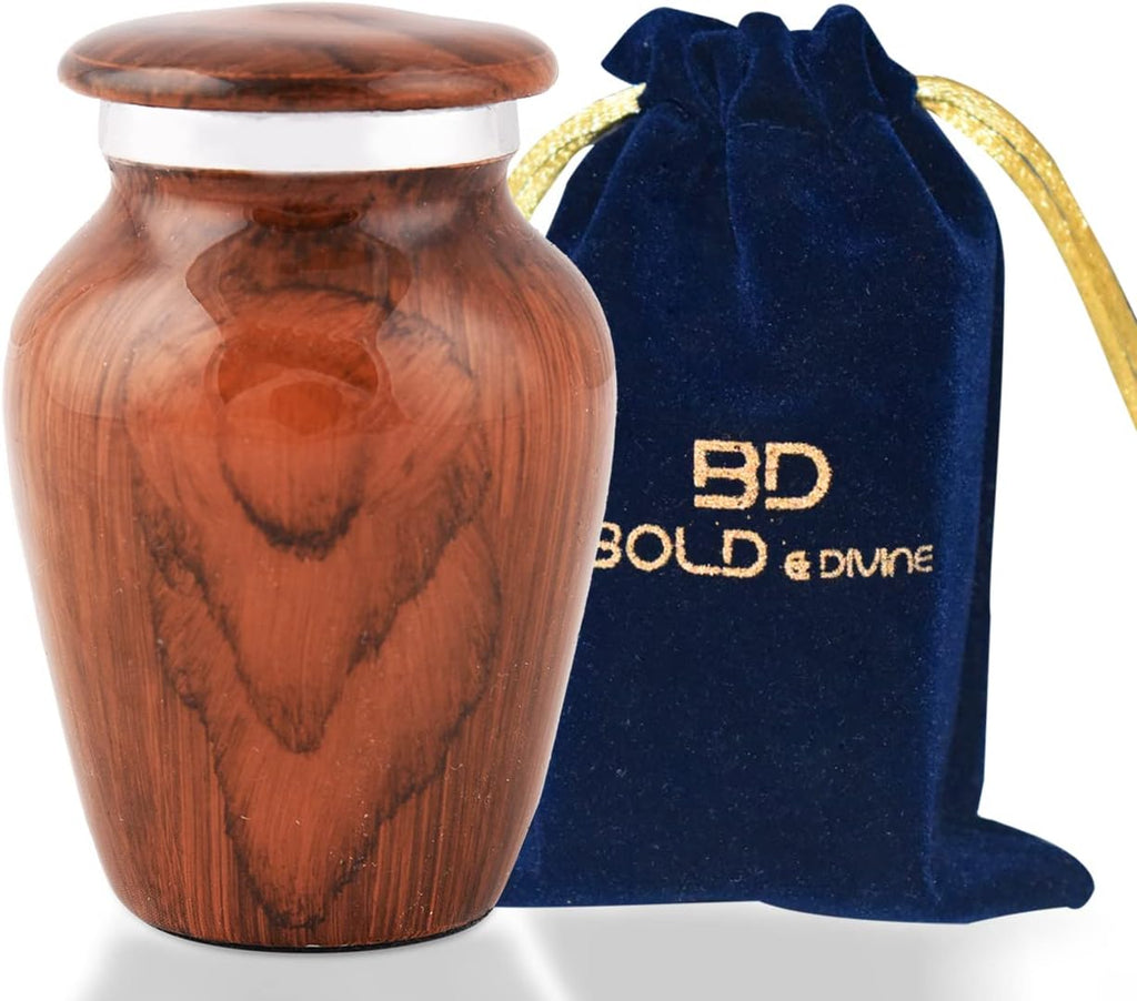 Wooden Textured Theme Keepsake Urn | Human Ashes Memorial Urn, Burial, Funeral Cremation Urns (Red Cherry Wood, Small)