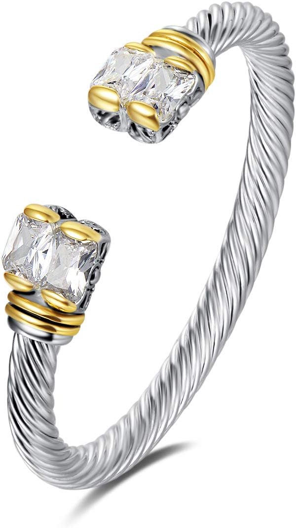 Jewel Designer Inspired Jewelry Double CZ Cable Wire Antique Bangle Elegant Beautiful