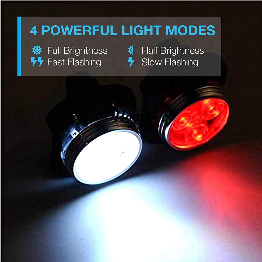 USB Rechargeable Bike Light Set, Super Bright, Bike Lights Front and Back, Waterproof, 4 Light Modes (2 Cables, 2