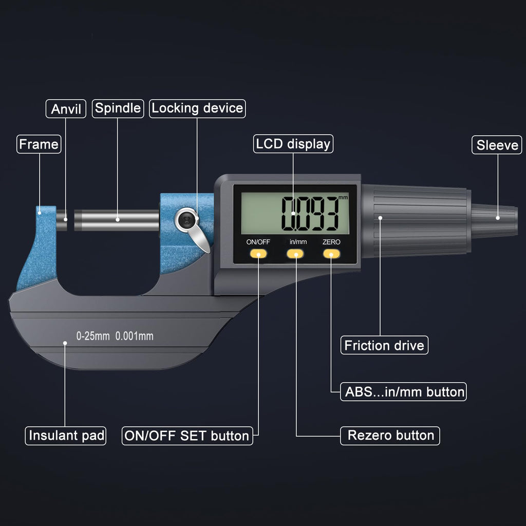 HDLNKAK Digital Outside Micrometer 0-1”, 0.00005"/0.001mm Precision(Blue)