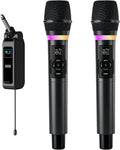 Wireless Microphones, Dual 2.4GHz Handheld Karaoke Mic System | Rechargeable Receiver with Volume, Echo, Treble, Bass