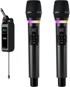 Wireless Microphones, Dual 2.4GHz Handheld Karaoke Mic System | Rechargeable Receiver with Volume, Echo, Treble, Bass