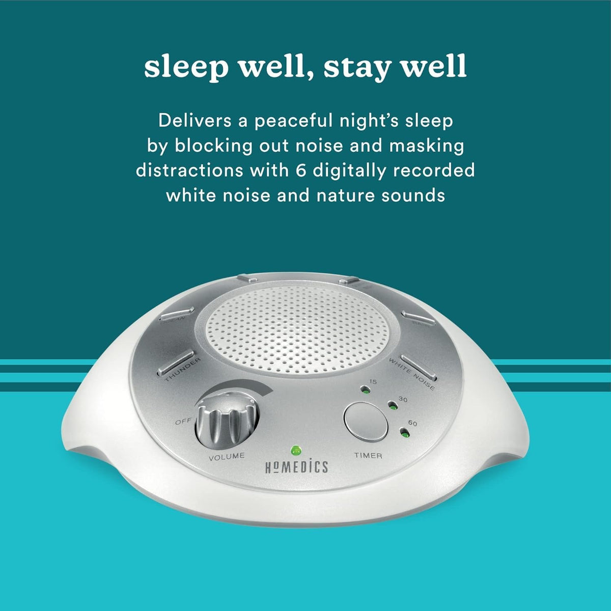 SoundSleep White Noise Sound Machine, Silver | Small Travel Size with 6 Relaxing Nature Sounds, Portable Therapy for