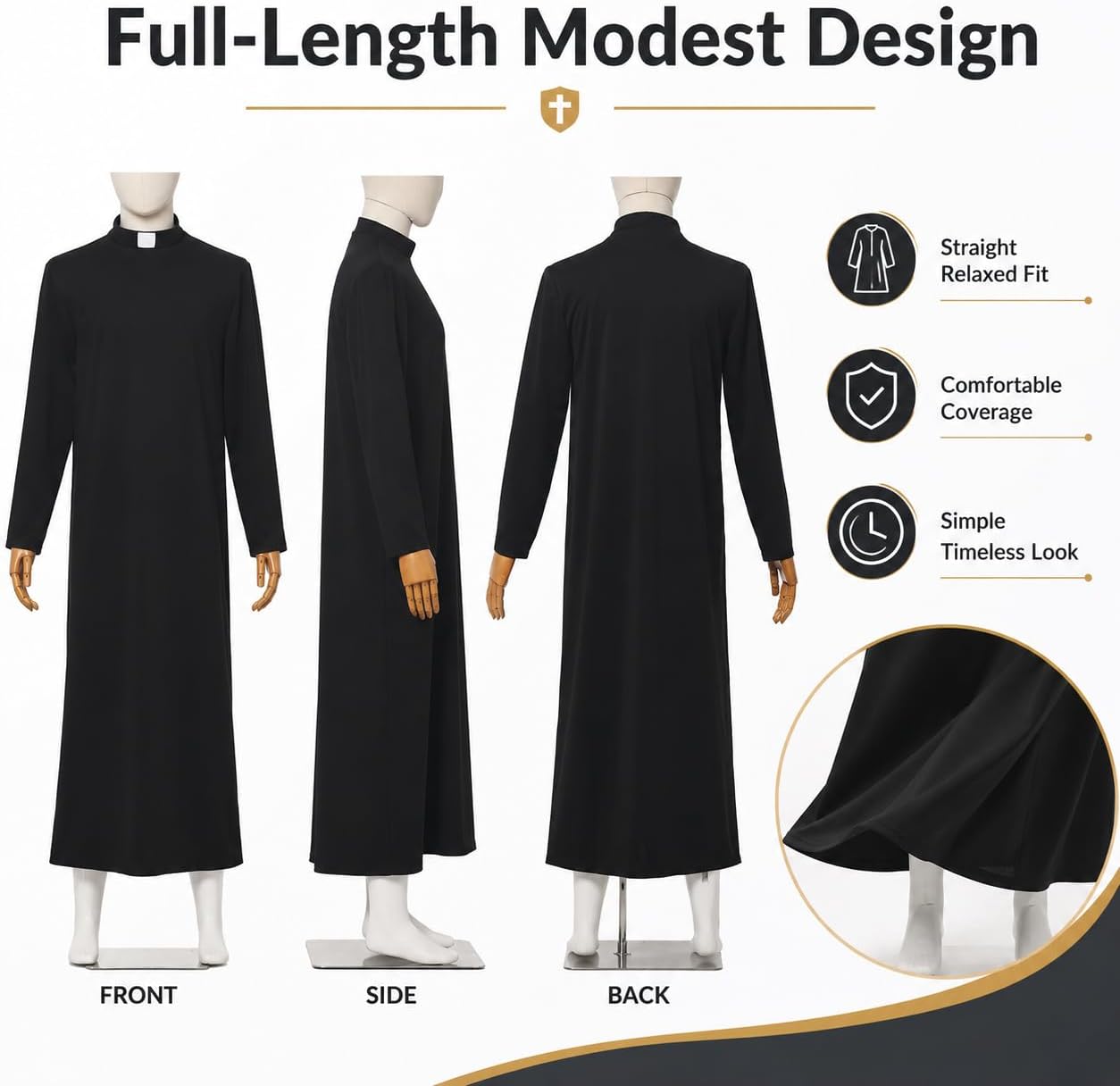 Unisex Cassocks Pulpit Robes Clergy Vestments Pastor Bishop Costume with Tab Insert Collar