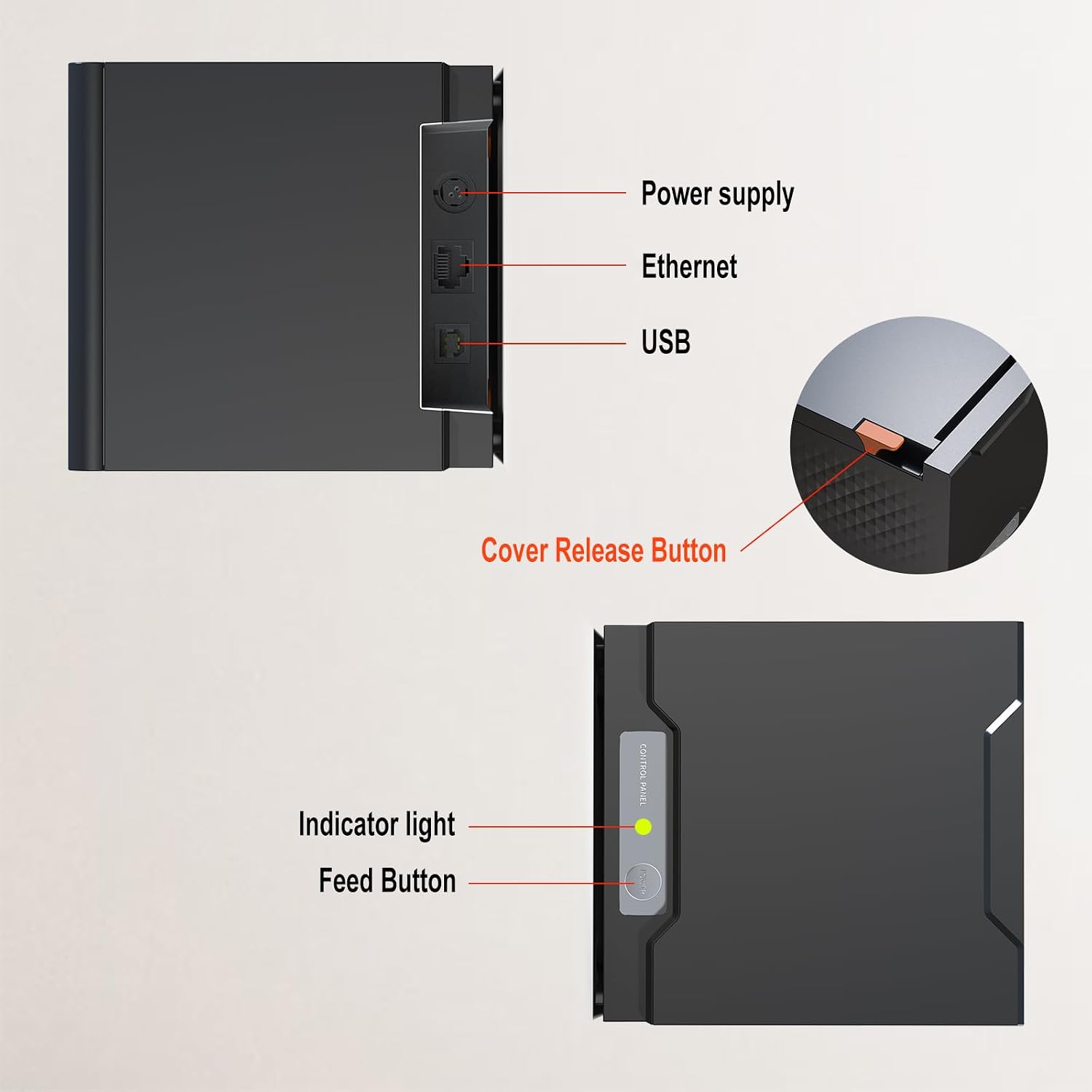 Thermal Receipt Printer, Restaurant Kitchen Printer, 80mm POS Printer with Auto Cutter, USB/Ethernet Interface, for