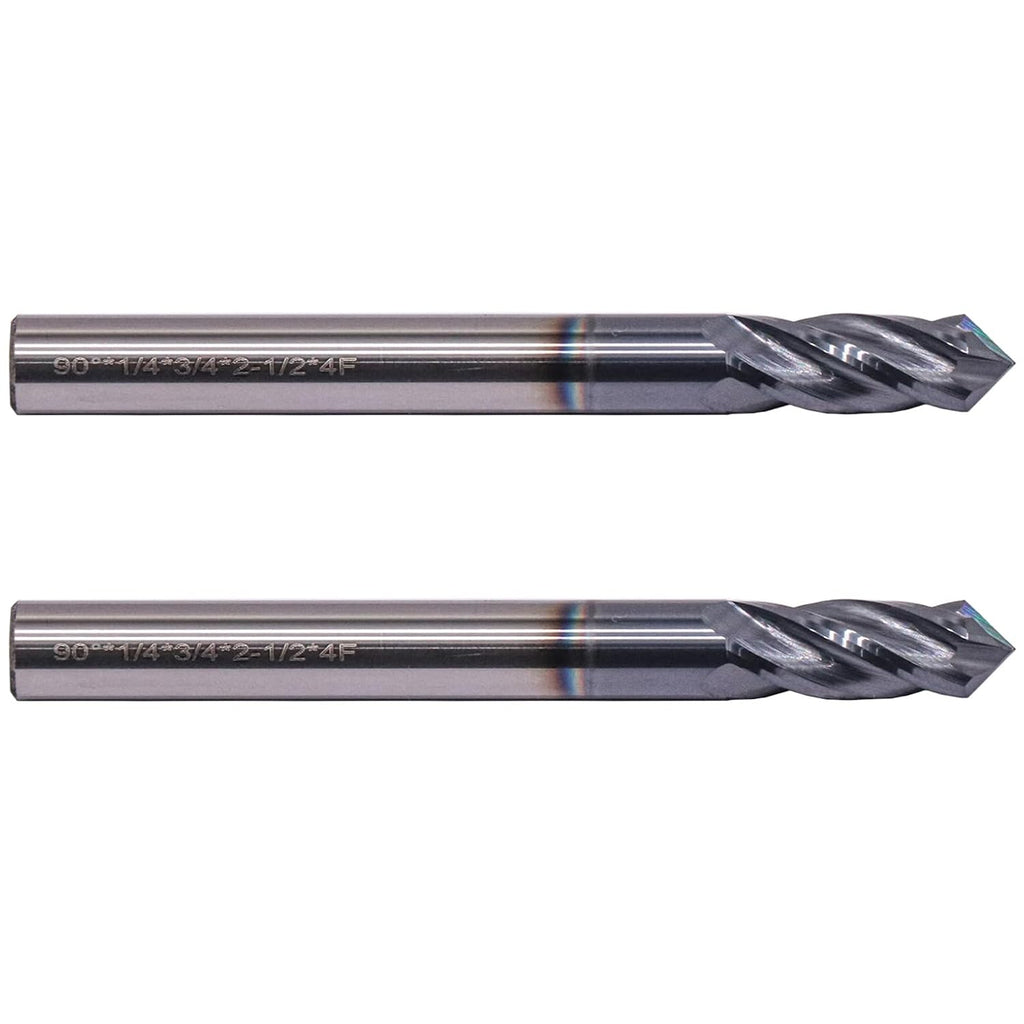 2Pcs 1/4" 4 Flute 90 Degree Solid Carbide Drill Mill - AlTiN Coated