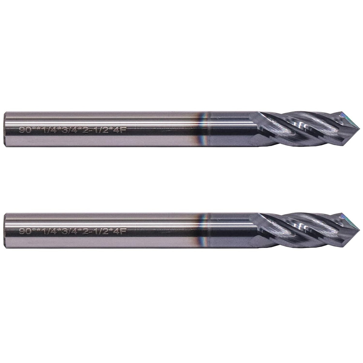 2Pcs 1/4" 4 Flute 90 Degree Solid Carbide Drill Mill - AlTiN Coated