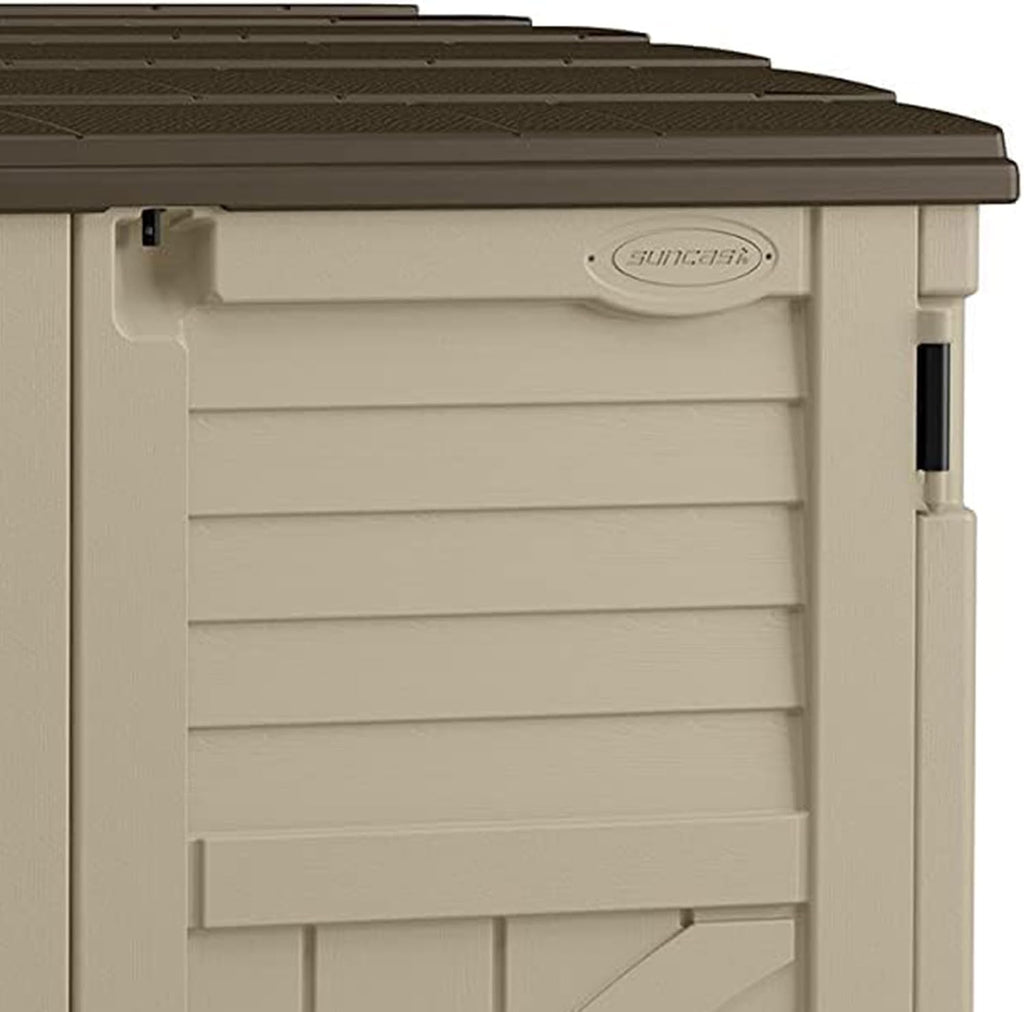 Horizontal Shed, Compact Outdoor Storage System, 34 Cu. Ft. Capacity, Sand & Slate - Lockable Multi-Wall Resin