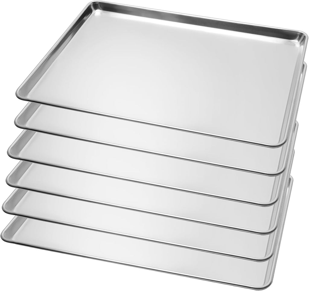 6 Pack 26" x 18" Full Size Baking Sheet Pan, Aluminum Commercial Pan