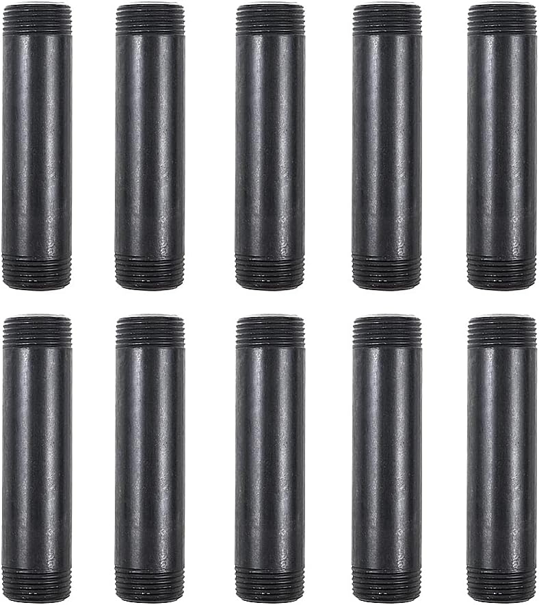 10 Pack 3/4 x 4 Inch Black Malleable Steel Pipe Nipples