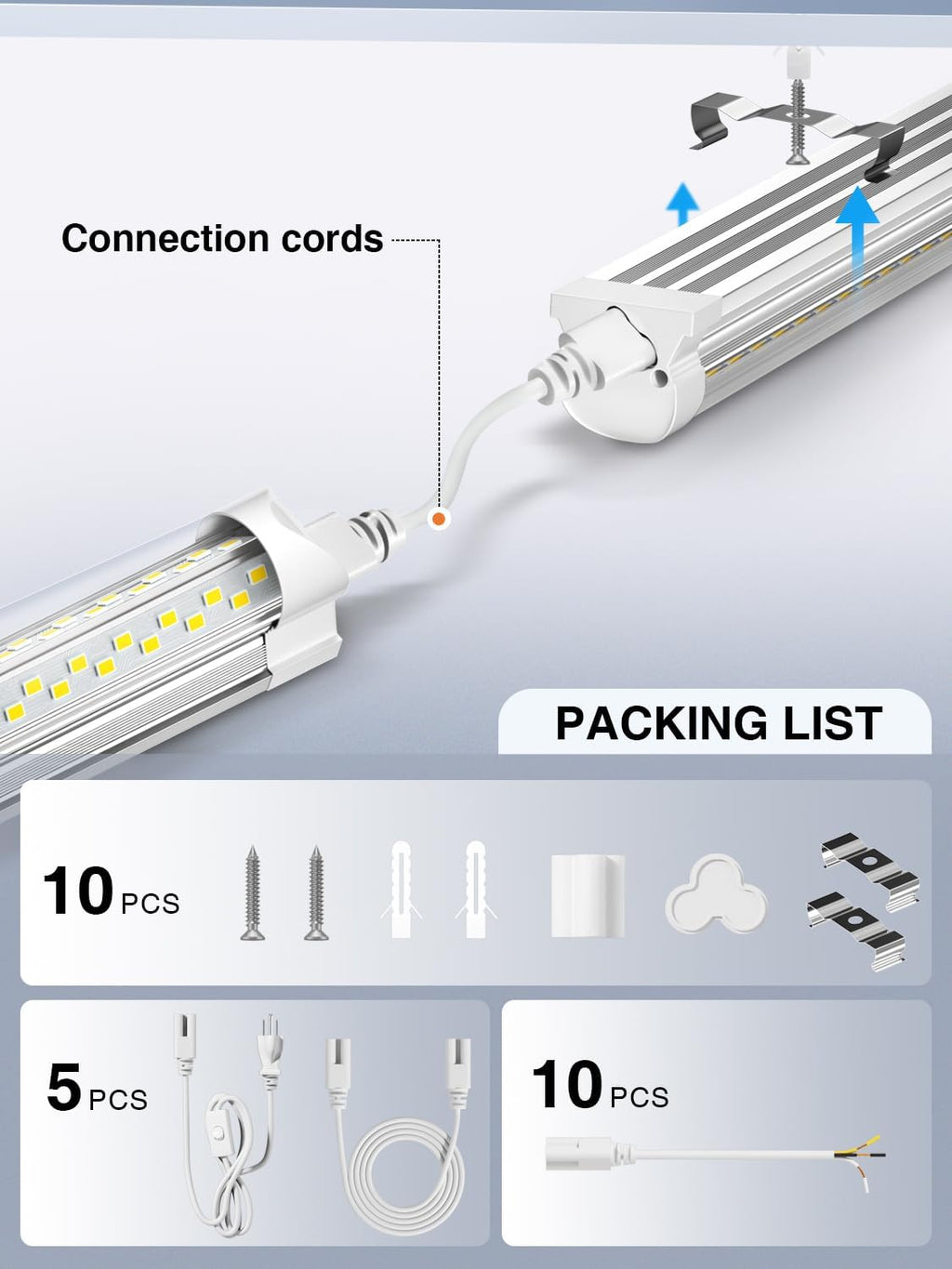 ELEKICO 6 Pack 50w 4ft Led Shop Light, Super Bright 7500lm 5000k V Shape 4' Led Shop Lights, Linkable 4 Foot Led Shop Lights for Garage Warehouse, Supermarket, Basement, Barn, Storage Area