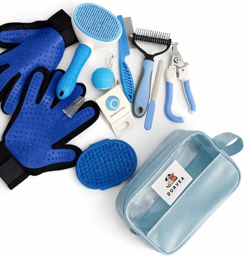 12-in-1 Pet Grooming Kit for Cats & Dogs, Professional Grooming Tools Set with Deshedding Brush, Slicker Brush