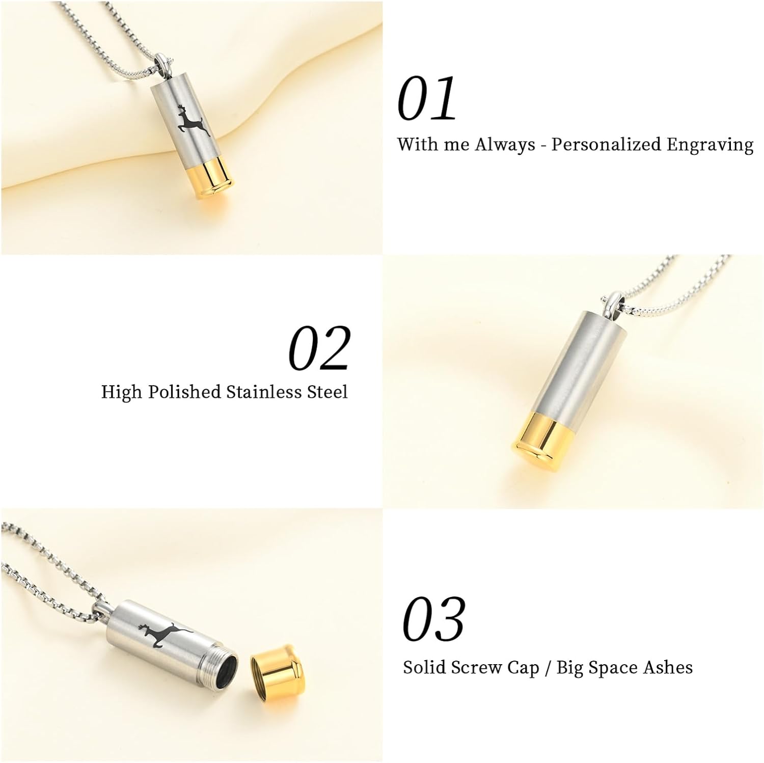 Shotgun Shell Cremation Jewelry Urn Necklace For Ashes Of Loved Ones -Dad/Mom/Son/Grandma/Grandpa Cylinder Memorial