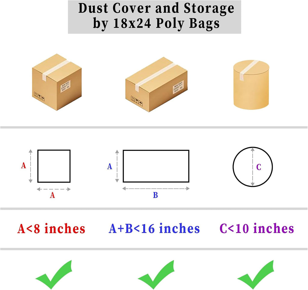 Clear Plastic Flat Open Poly Bags for Packaging, 18x24 In, 50Pcs