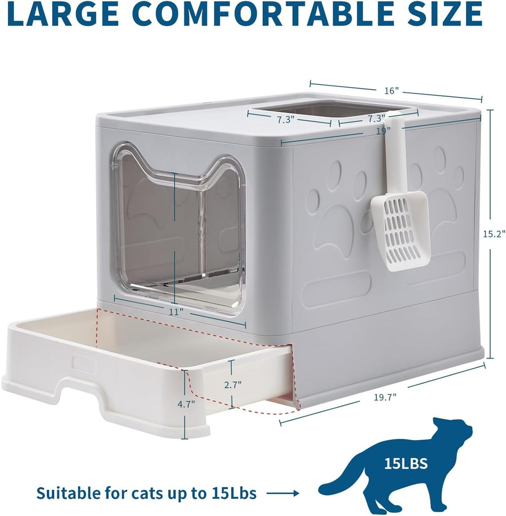 Cat Litter Box with Litter Mat and Scoop, Large Covered Litter Box with Lid, Enclosed Kitty Box, Front Entry Top