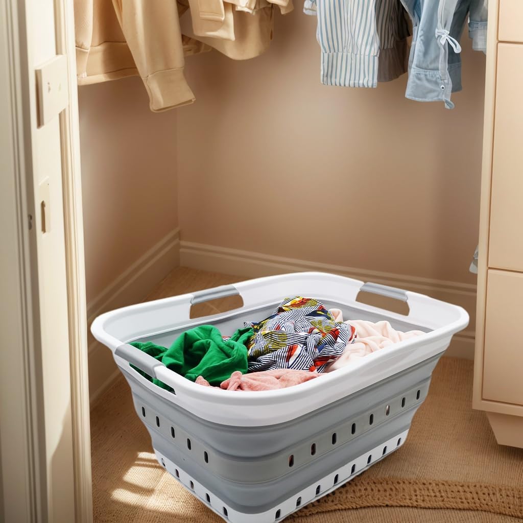 42L (11 gallon) Collapsible Plastic Laundry Basket - Foldable Pop Up Storage Container/Organizer - Space Saving