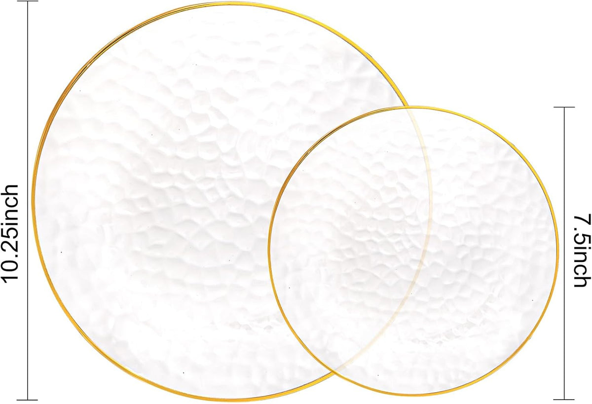 100Pcs Clear Gold Plastic Plates, Disposable Plates With Gold Rim, Heavy-duty Party Platos, Hammered Plastic Plates