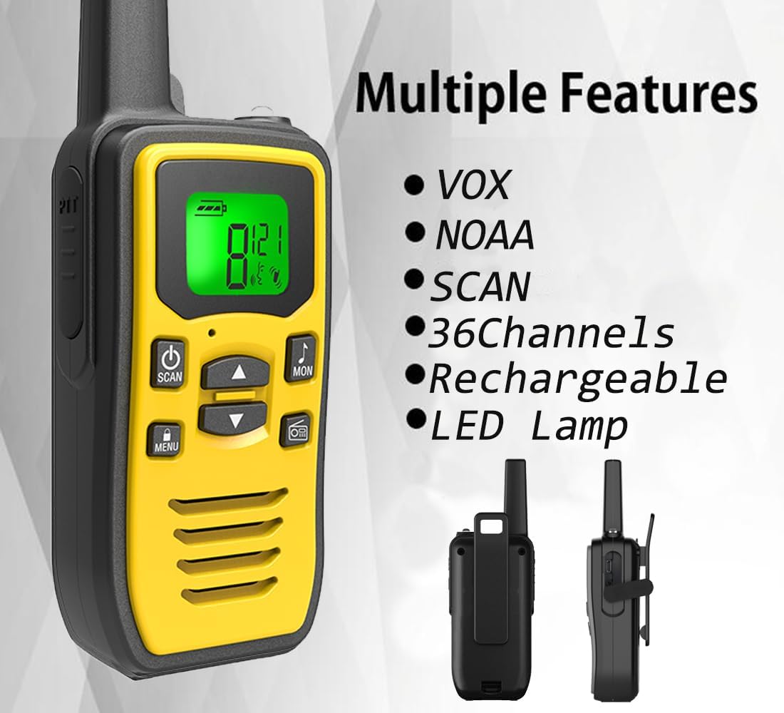 Rechargeable Walkie Talkies for Adults, Long Range Two Way Radios with NOAA Weather Alert, 36 Channels FRS/GMRS Radio
