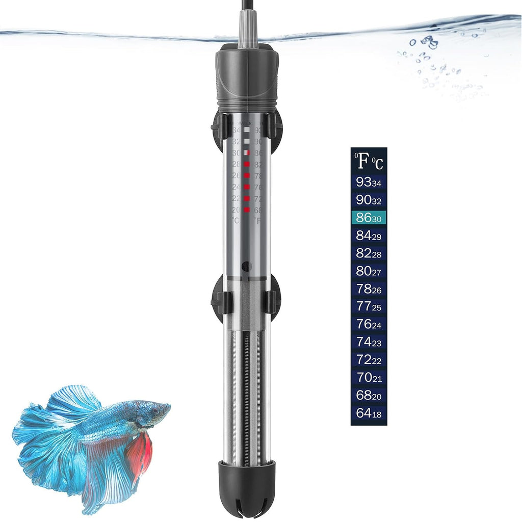 100W Adjustable Aquarium Heater, Submersible Fish Tank Heater Thermostat with Suction Cups for 12-30Gal