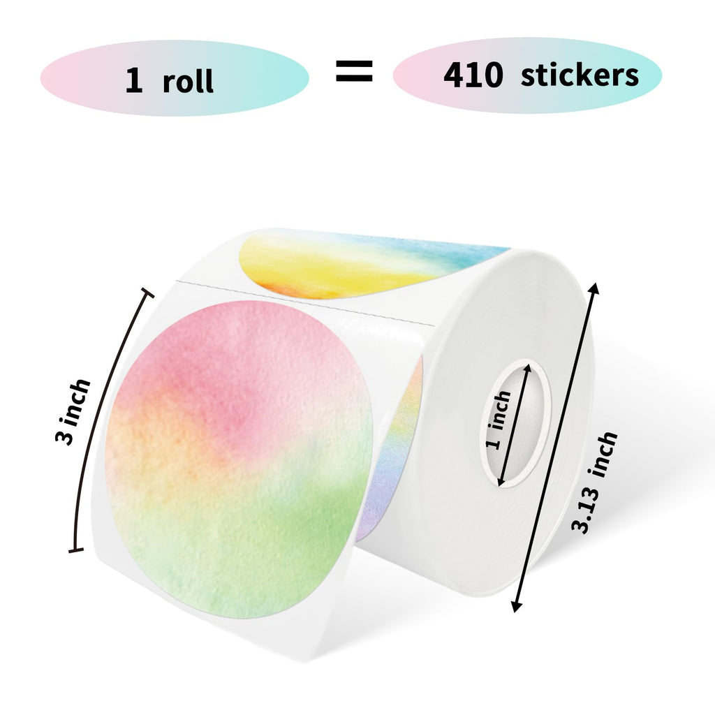 3 Inch Rainbow Round Thermal Label, Self-Adhesive Waterproof Circle Sticker for Logo Design, Multipurpose Direct