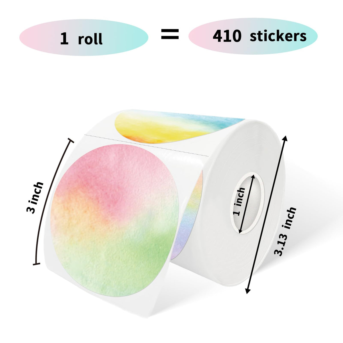 3 Inch Rainbow Round Thermal Label, Self-Adhesive Waterproof Circle Sticker for Logo Design, Multipurpose Direct