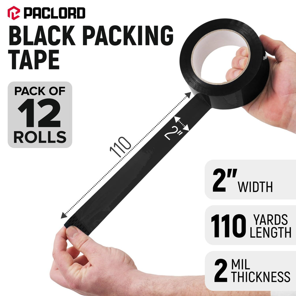 2" x 110 Yards Black Packing Tape, 12 Rolls