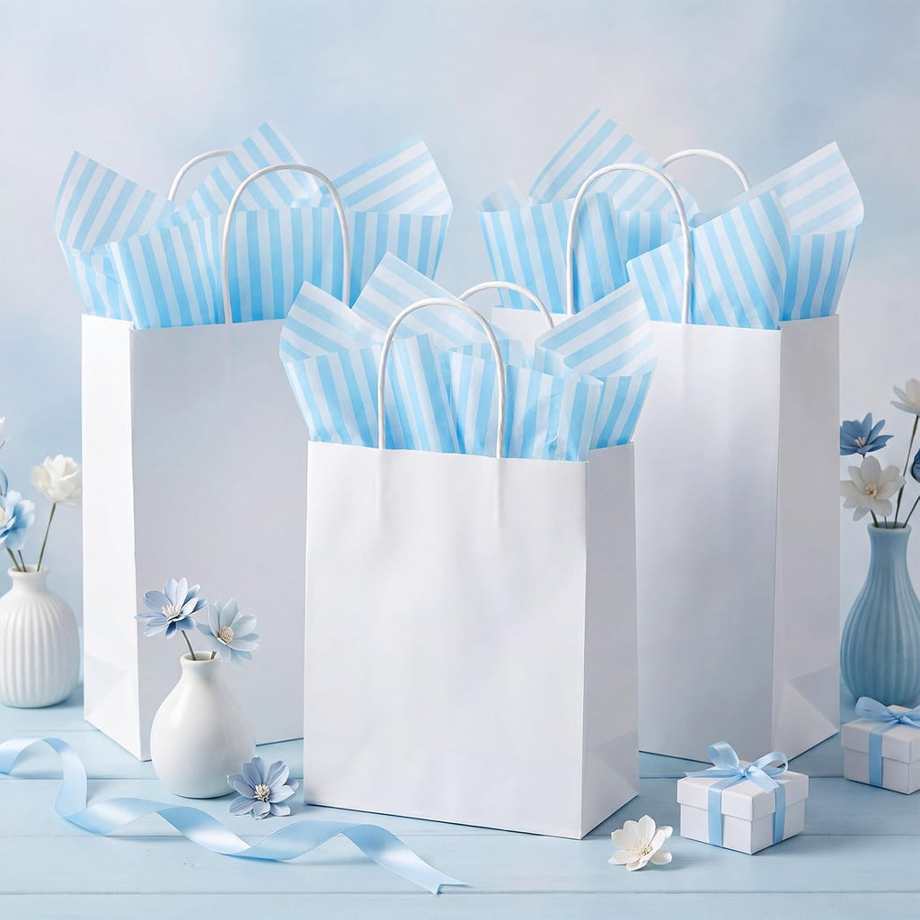 Light Blue Tissue Paper for Gift Bags 20 x 14 Inch Blue Pin Stripe