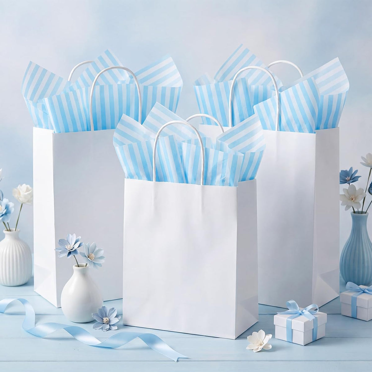 Light Blue Tissue Paper for Gift Bags 20 x 14 Inch Blue Pin Stripe