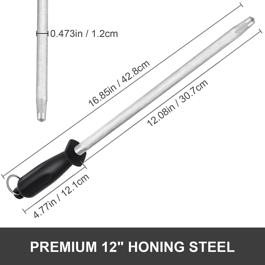 Honing Steel Knife Sharpening Rod 12 inches, Carbon Steel Knife Sharpener