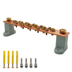 Copper Grounding Bar Kit, 7.8" Copper Bus Bar Ground Bus Bar with 16 Terminal Positions and UL Material BusBar Insulator T Posts