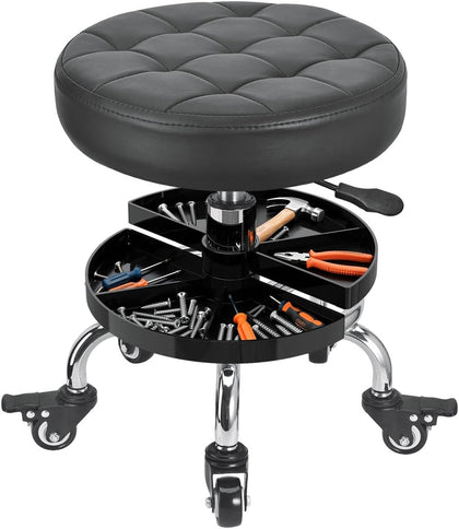 Garage Mechanic Stool with Storage Tray,Low Height Rolling Shop Stools, Rolling Mechanics Seat Chair Height