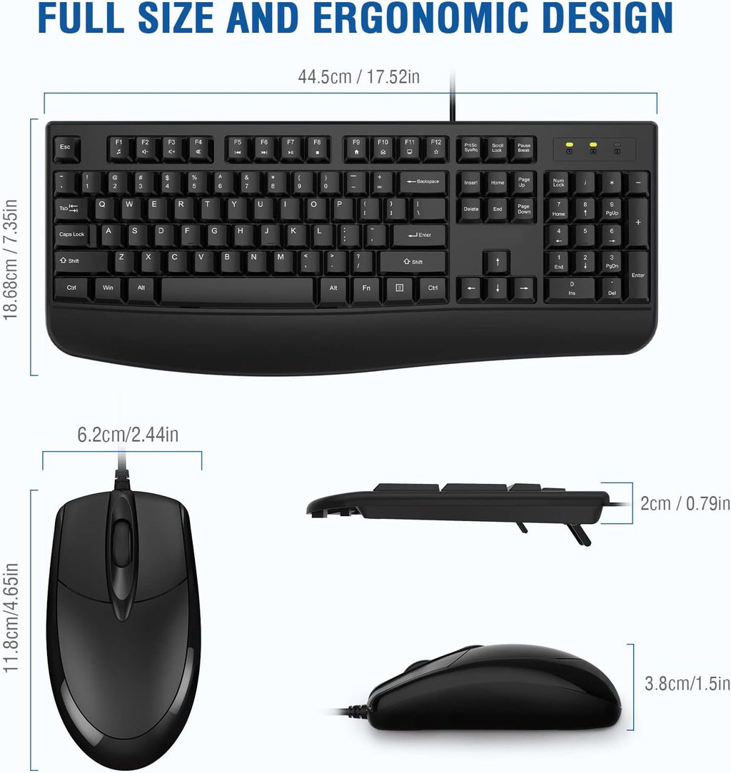 Wired Keyboard and Mouse Combo,Ergonomic with Palm Rest,Full Size