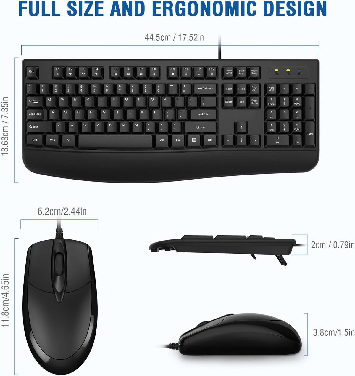 Wired Keyboard and Mouse Combo,Ergonomic with Palm Rest,Full Size