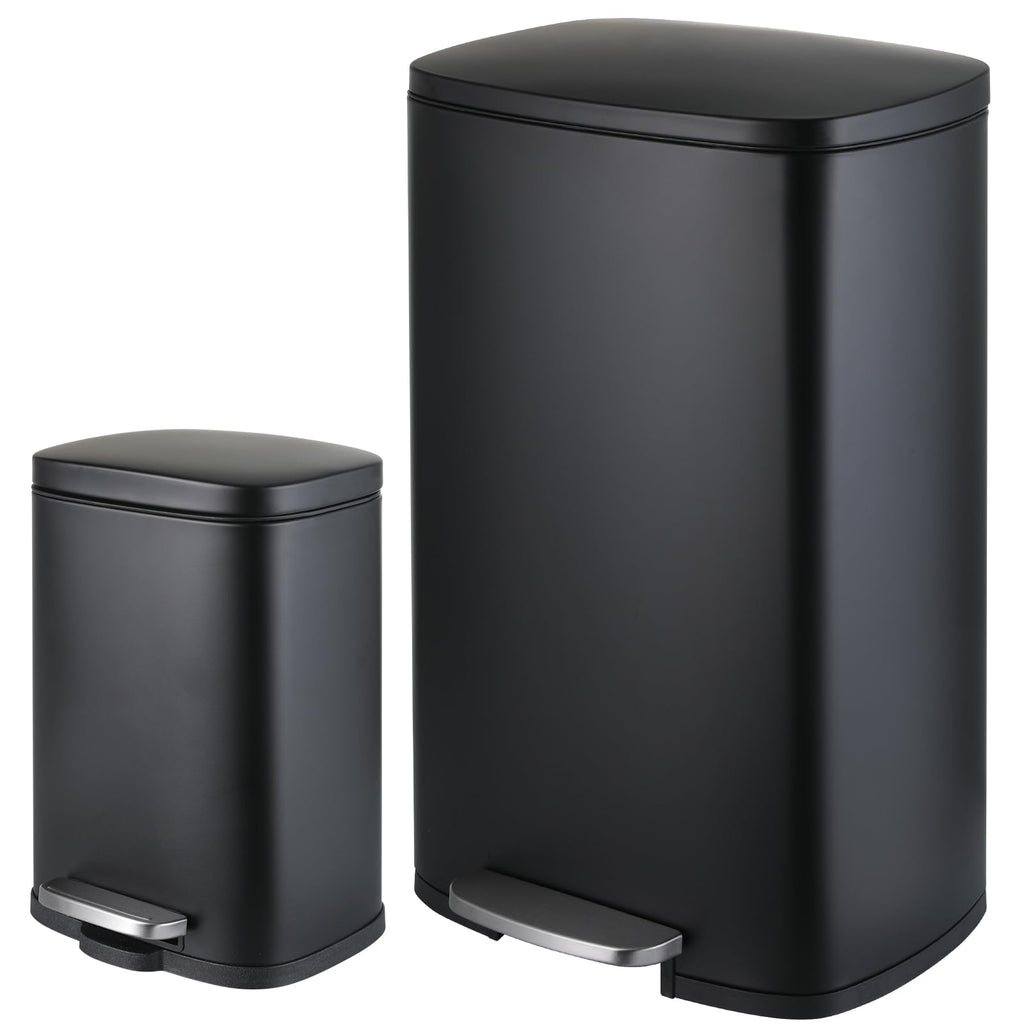 13.2+1.3 Gallon Trash Can Combo Set, Stainless Steel Garbage Bin with Pedal