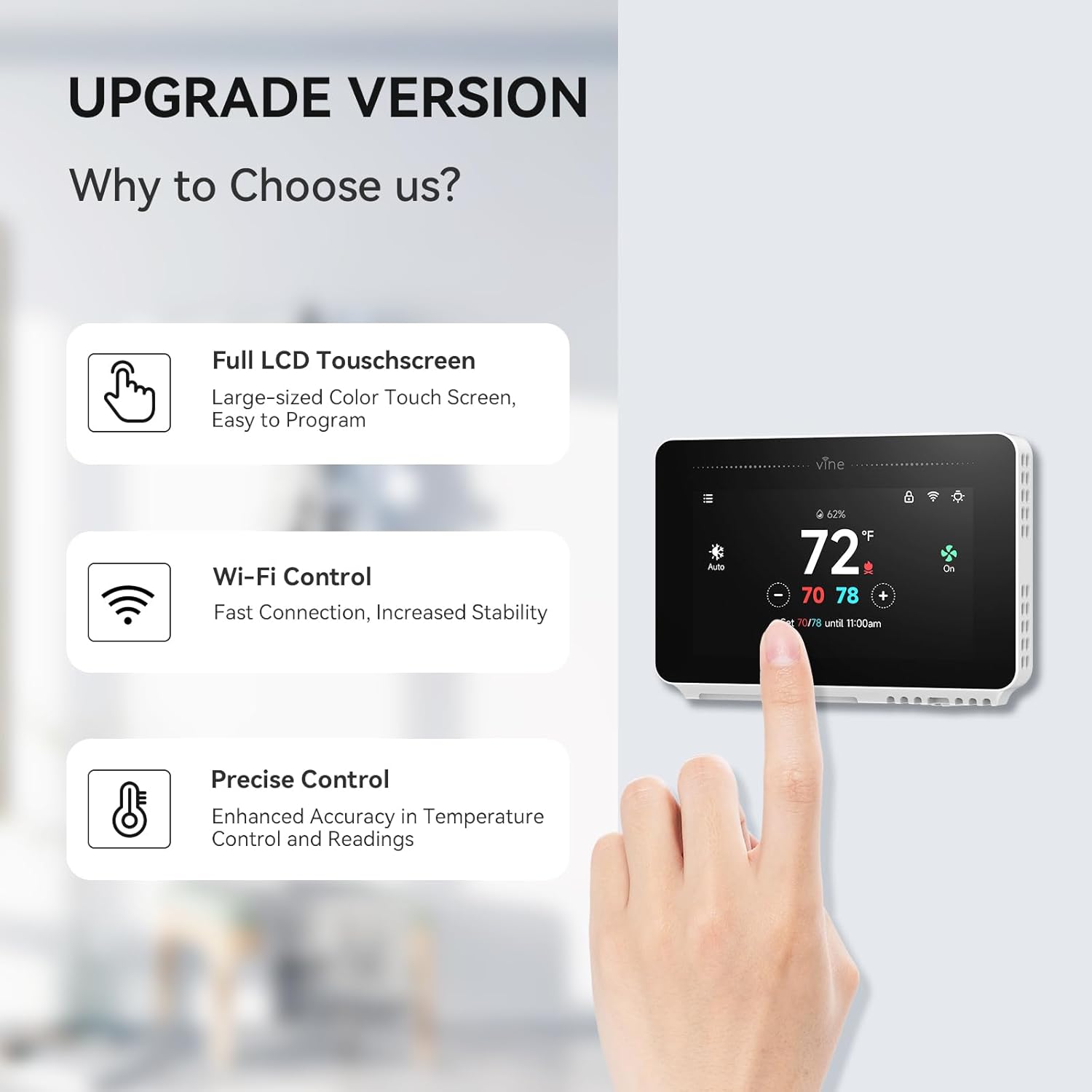 Programmable Thermostat for House with 4.3" Touch Screen, WiFi Smart Home Thermostat for AC and Heating, App/Voice