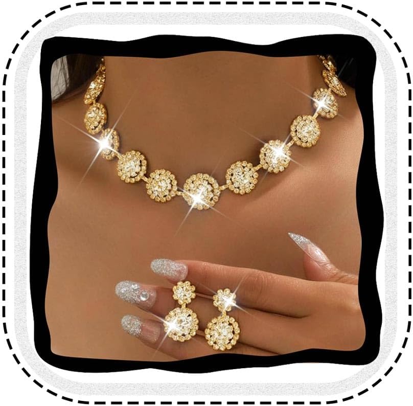 Bridal Wedding Jewelry Set Silver Rhinestone Necklace Earrings Sets Formal Costume Jewelry for Women and Brides