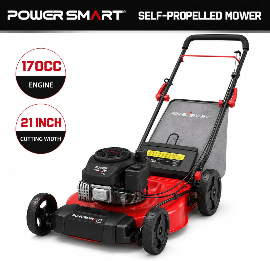 21-Inch 3-in-1 Gas Self-Propelled Lawn Mower,170CC OHV Engine,Bagging/Mulching/Rear Discharging, 6 Cutting Heights