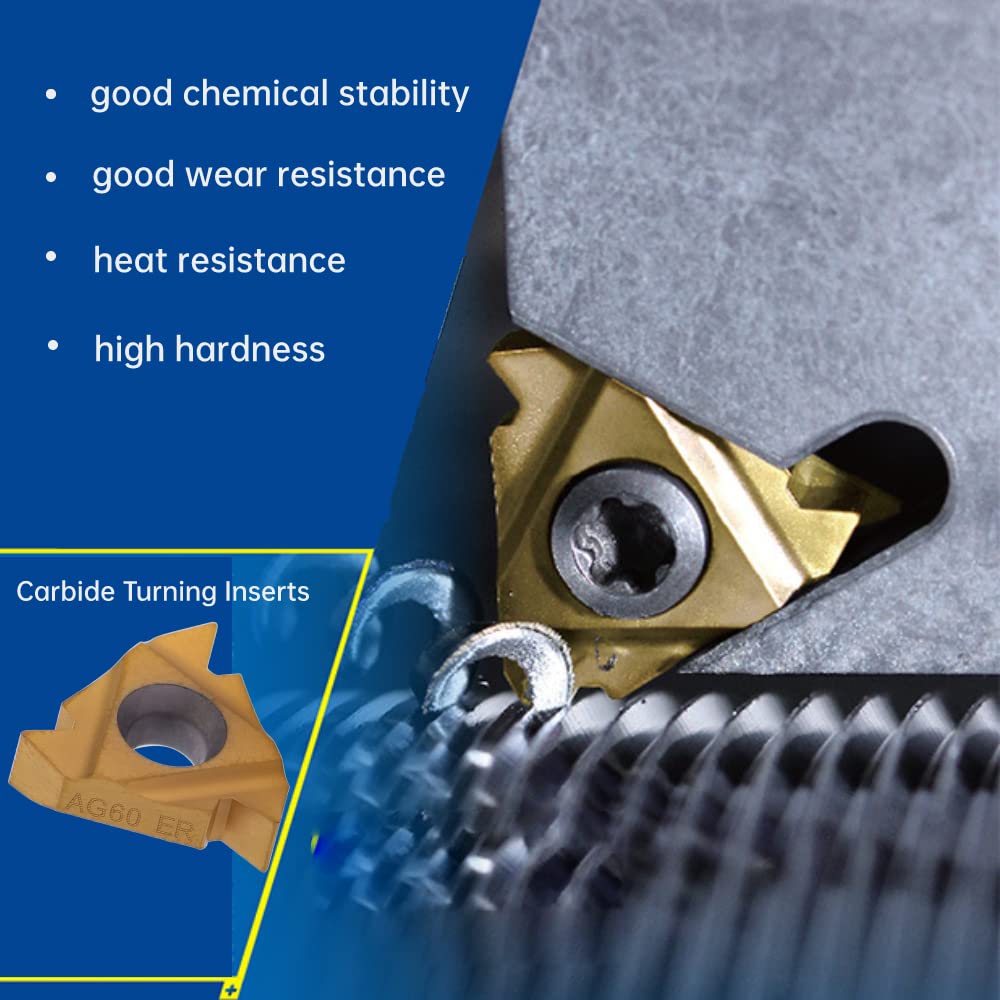 10pcs 3/8'' 16ER AG60 Carbide Turning Inserts Cutters Lathe Milling Tool External Threading with Case for Indexable Lathe Toolholder