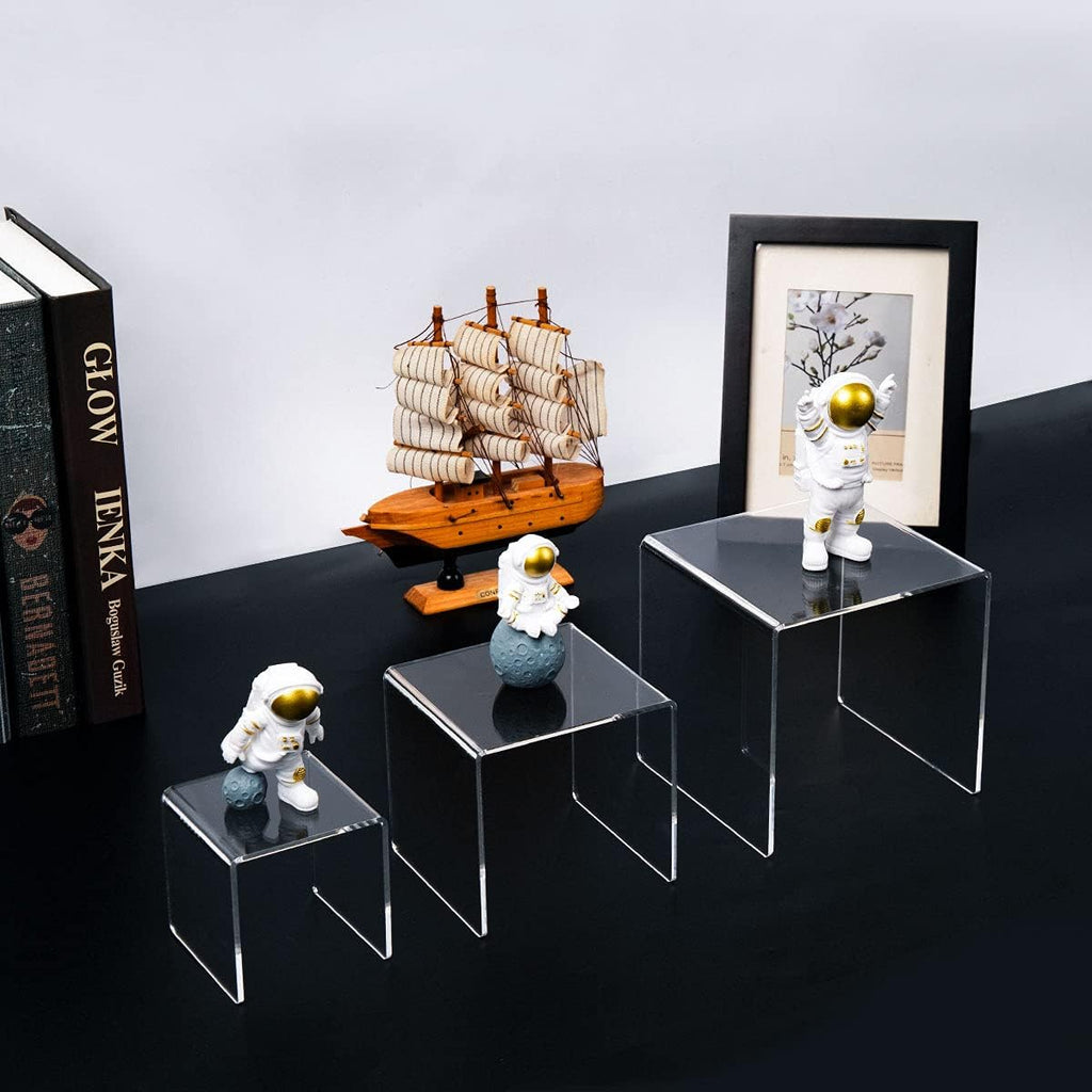 Clear Acrylic Display Risers 2 Sets | 3-Tier Risers Stands Showcase for Amiibo Funko Pop Figures, Dessert