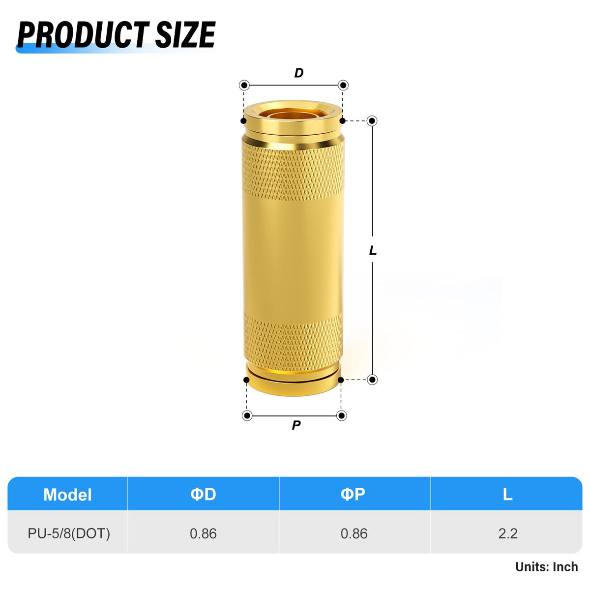TAILONZ 1Pcs 5/8"OD DOT Straight Push to Connect Fittings