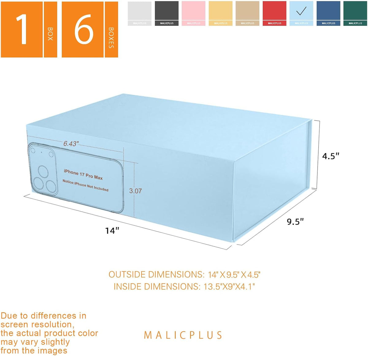 Large Light Blue Gift Boxes with Magnetic Lid for Present, 6 pack