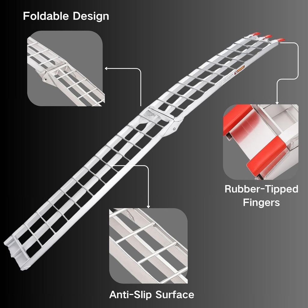 ATV Ramps for Pickup Trucks, 7.5 ft Folding Aluminum Truck Ramps 2 Pack, Crossbar Rungs Traction, Rubber-Tipped