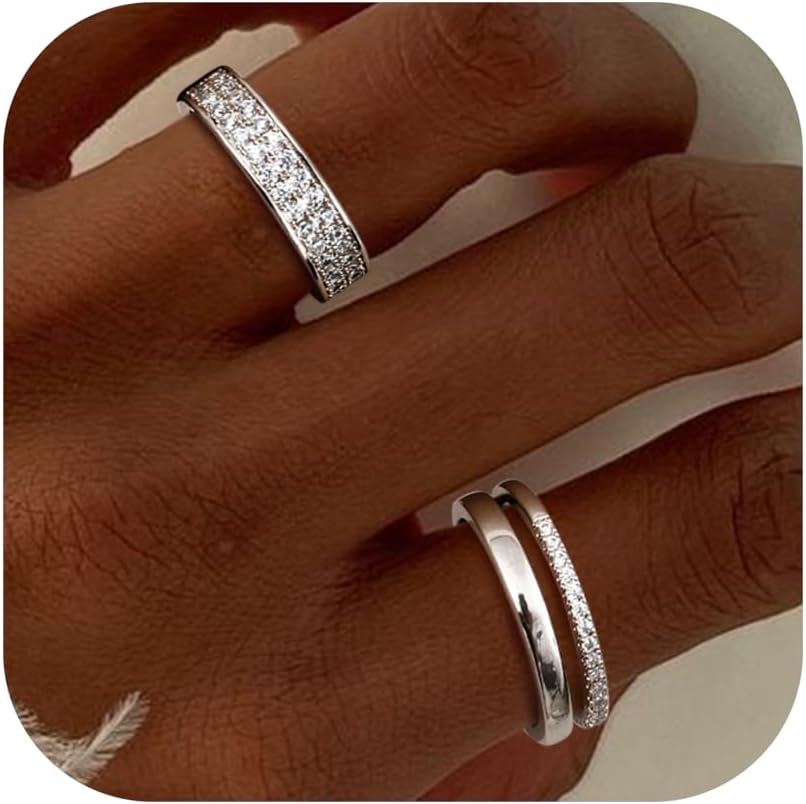 18K Gold Plated Dainty Stacked Rings Women Elegant Stackable Ring Sets for Women Gold Cubic Zirconia Thumb Rings Gold
