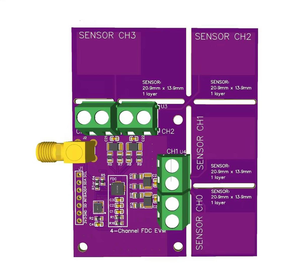 Fdc2214 Module Capacitance Sensor Electronic Design Competition Gesture Recognition Paper Counting Liquid Level Measurement(External 4 Touch poi)